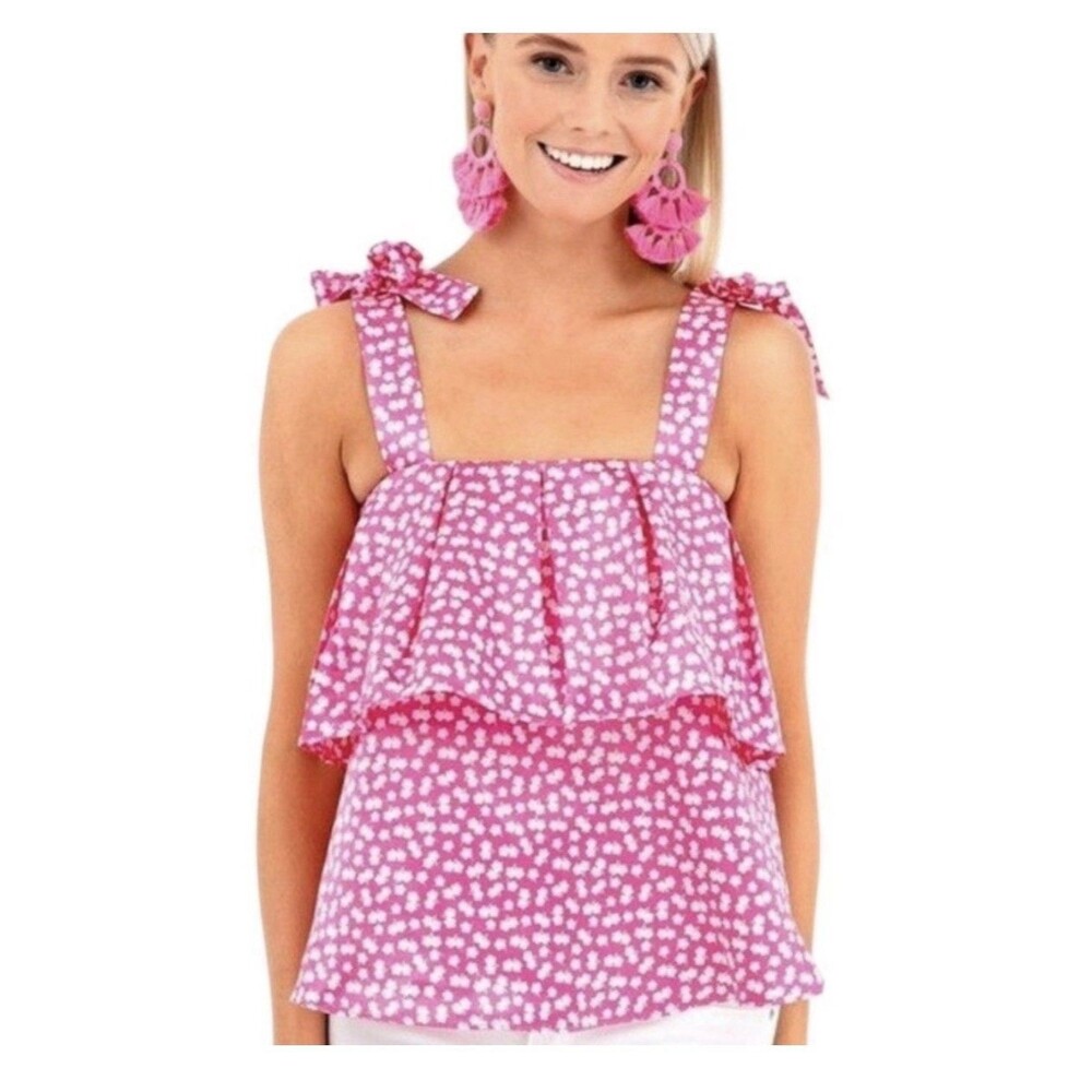 C/Meo Collective Be About You Pink Satin Sleeveless Magenta Daisy Top Small NEW